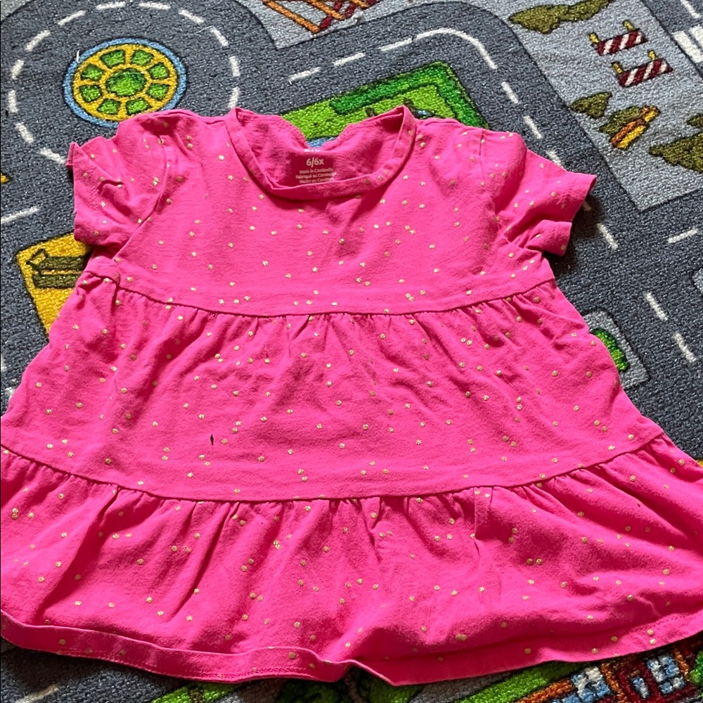 Carter's Pink Short Sleeve Tiered Tee with Gold Dots